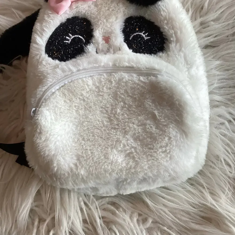 Claire's Club Plush Panda Small Backpack‎ Minimalist White Black - Picture 4 of 10